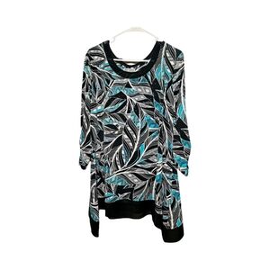 Black and Teal Leaf Print Blingy Fancy Shirt